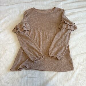 Ruffled Sleeve Beige Sweater